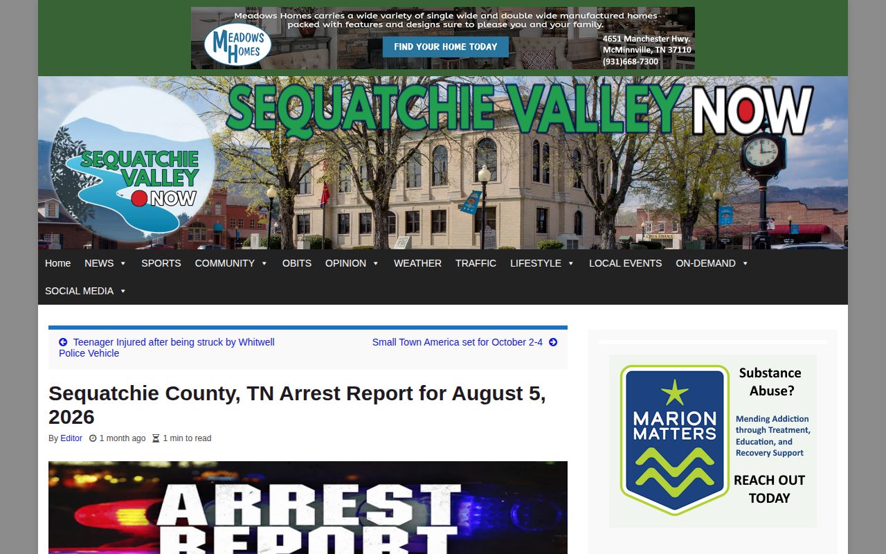 Sequatchie County multi-day arrest report article